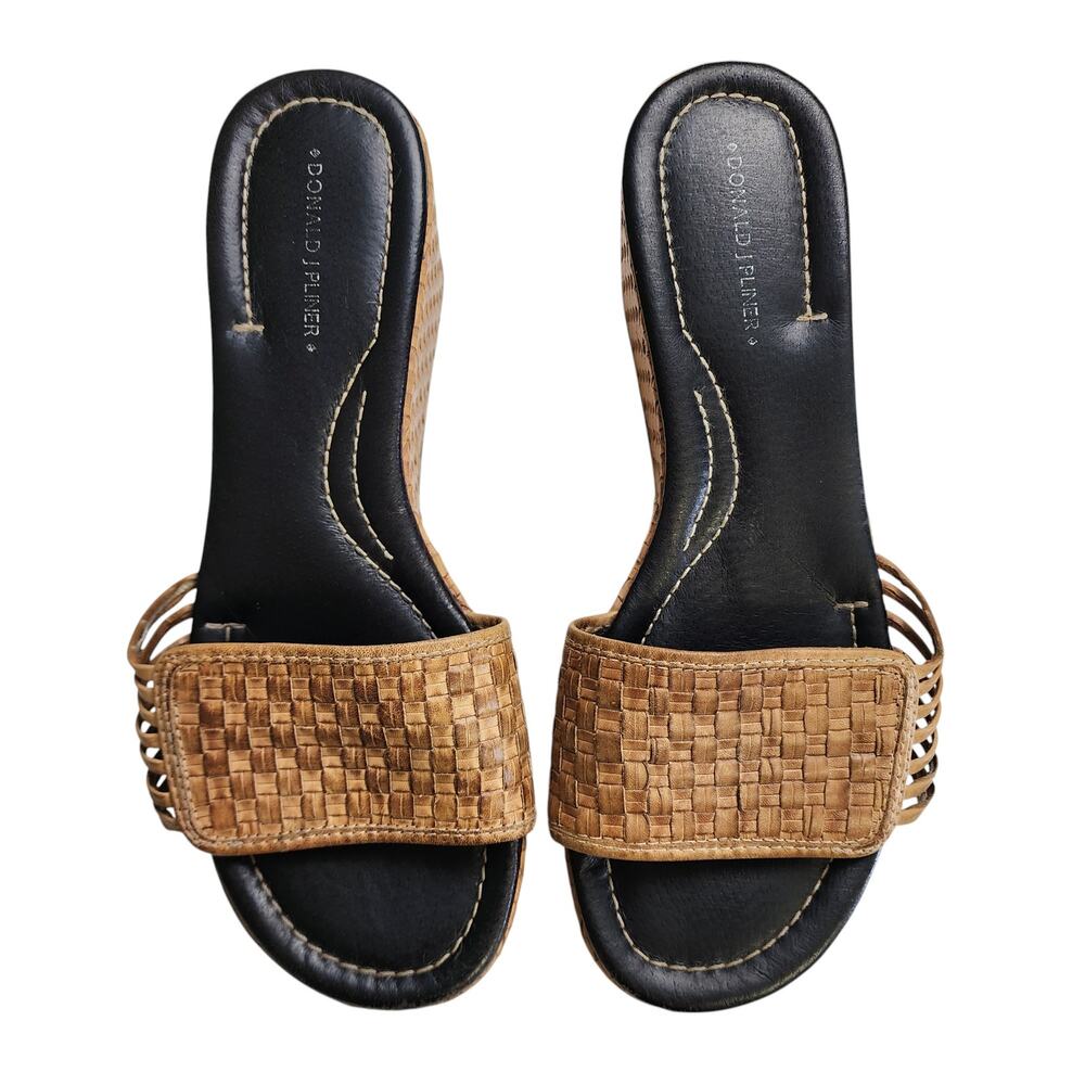 Donald J. Pliner Tan Woven Wedge Slide Sandals - Picture 2 of 14